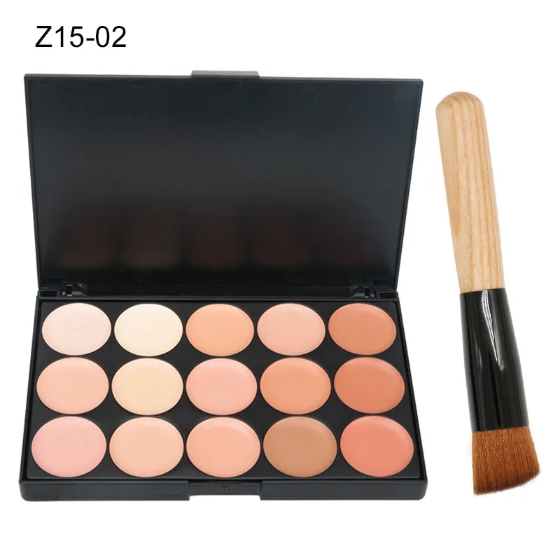 2pcs 15-color Professional Concealer with Brush,Face Makeup and Contouring Dark Circles Acne Mark Brightening Waterproof Sweat
