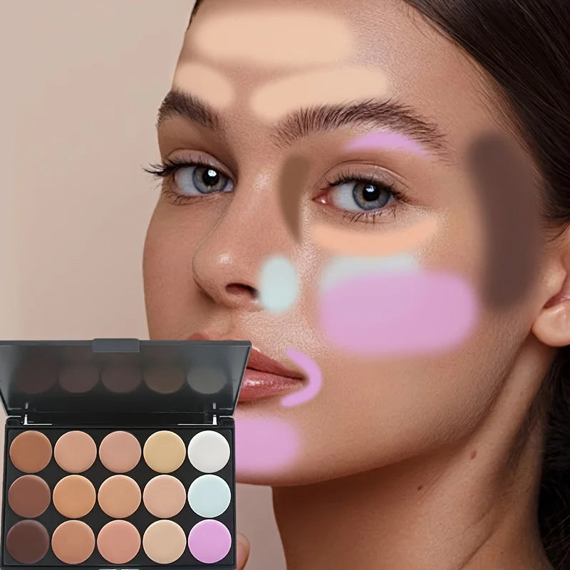 2pcs 15-color Professional Concealer with Brush,Face Makeup and Contouring Dark Circles Acne Mark Brightening Waterproof Sweat