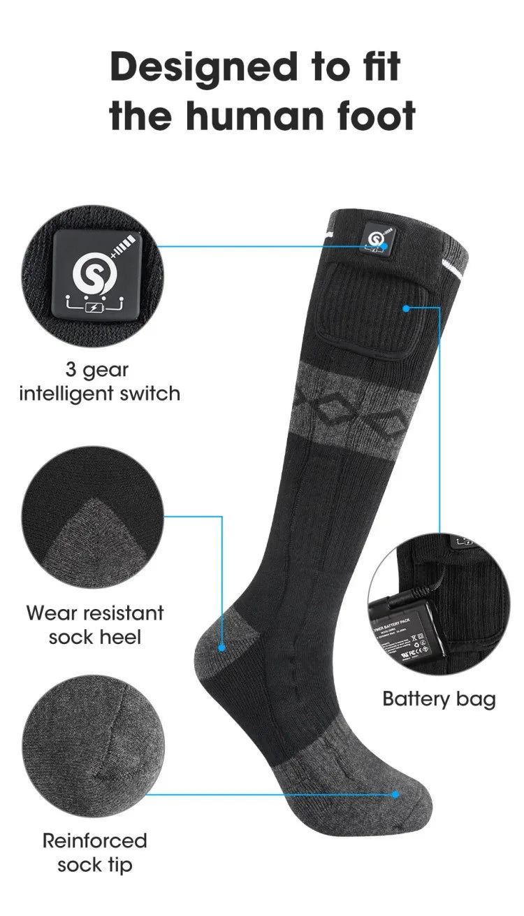 SNOW DEER Rechargeable Electric Skiing Heated Socks Winter Warm Thermal Cycling Sock Stocking Men Women For Motorcycle Cycling