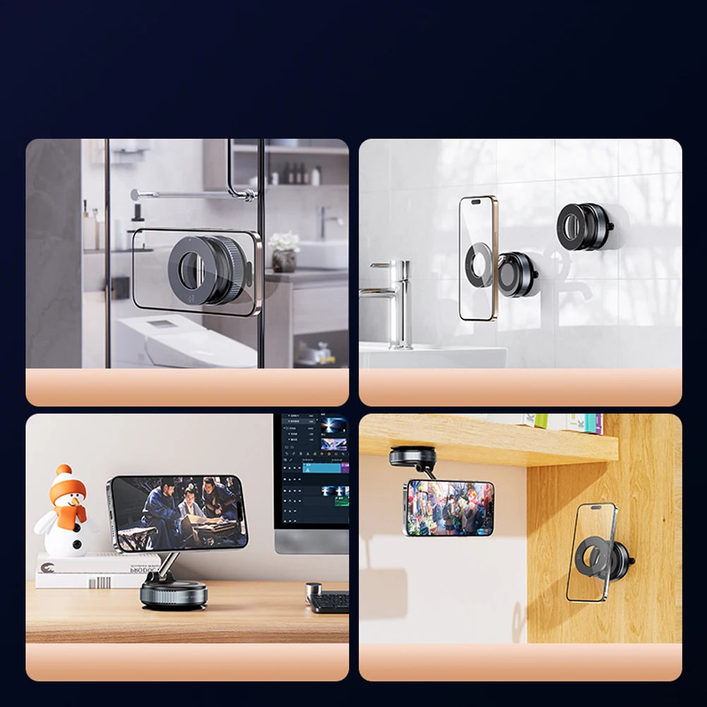 Magnetic Vacuum Adsorption Car Phone Mount 360° Rotatable Folding Mobile Phone Stand for Car/Gym/Mirror/Shower/Smooth Surface