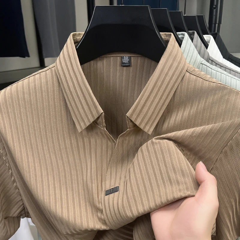 Men’s Breathable Ice Silk Stripe Polo Shirt – Summer Casual