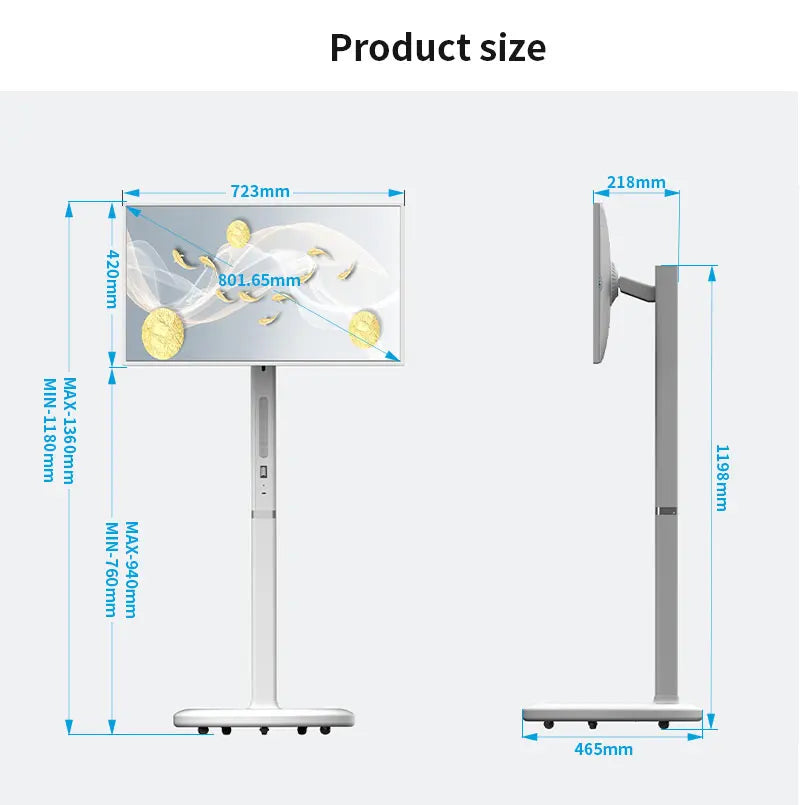 32" Android 12 Smart Touchscreen Display – 8+128GB, WiFi, HDMI, Portable Stand Character count: 96 (still optimized for SEO; we can shorten