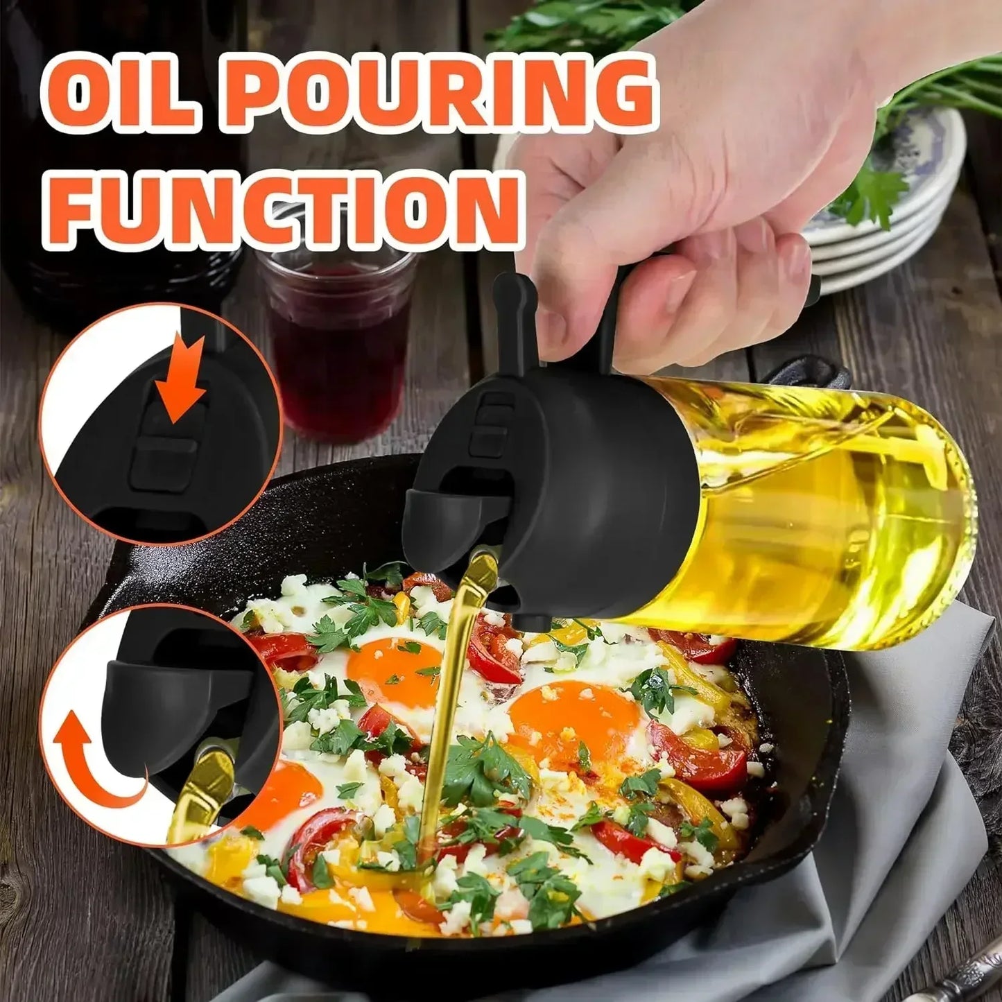 2-in-1 Glass Oil Dispenser & Sprayer | Leakproof, Non-Slip Kitchen Mister