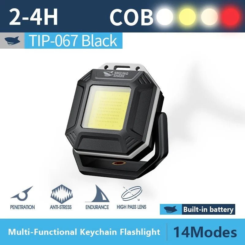 Smiling Shark TIP067 Mini Rechargeable Work Light, Super Bright COB Keychain Light, with Magnet, for Outdoor Camping, Hiking