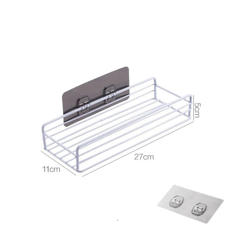 Rustproof Adhesive Shower Caddy with Hooks – No-Drill Bathroom Organizer