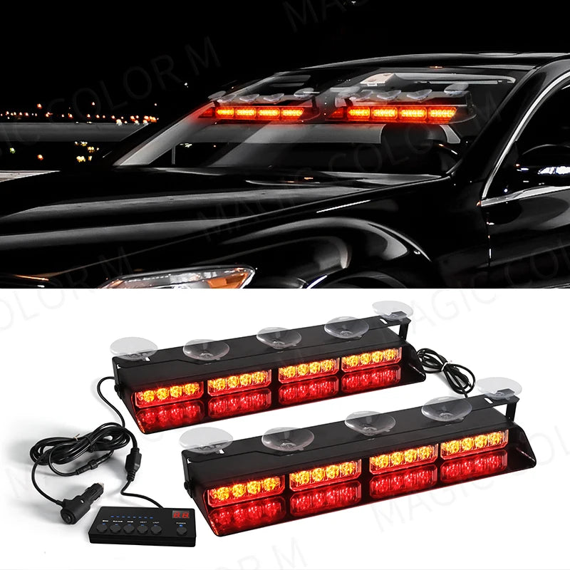 32 LED Car Front Windshield Safety Warning Light 2 In1 For Police Vehicles Interior Strobe Emergency Signal Lamp Suction Cup 12V