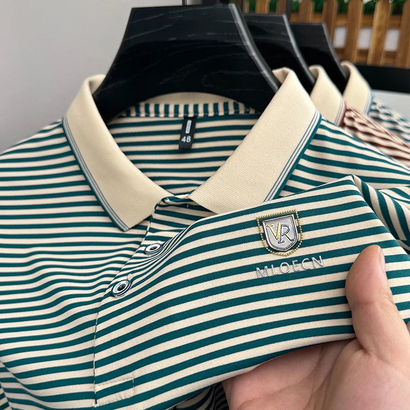 Breathable Cotton Men’s Polo Shirt – Striped Soft Summer Tee 2025