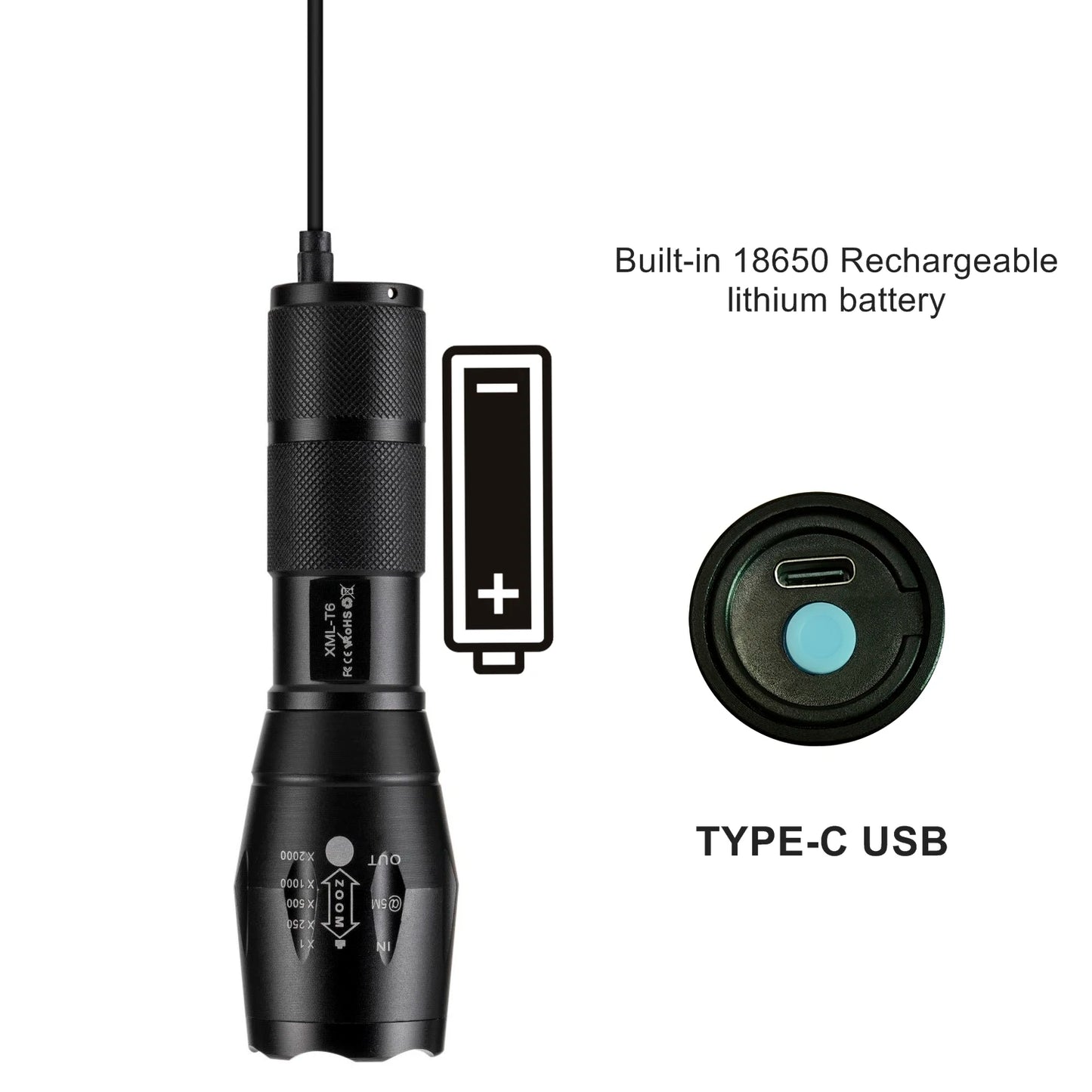 Zoom Red/Green/Blue light LED Flashlight USB Rechargeable Outdoor Hunting beekeeping Fishing Hiking Travel Camping Lamp Torch