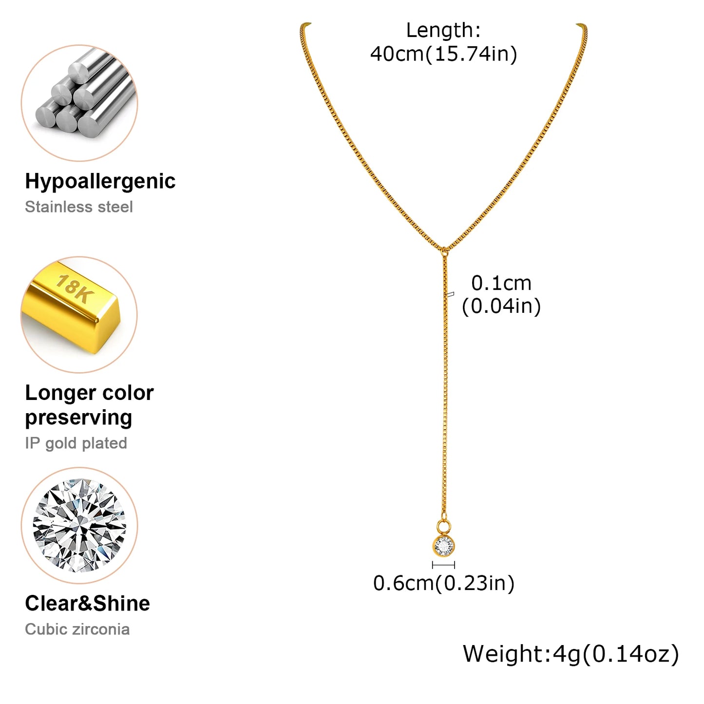 Gold Lariat Y Necklace for Women – Dainty CZ Drop Chain