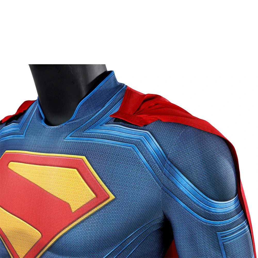 Hero Zentai Man Clark Kent Disguise Super High Quality Halloween Cosplay Costume Bodysuit with Red Cloak 3D Printed Kent Outfit