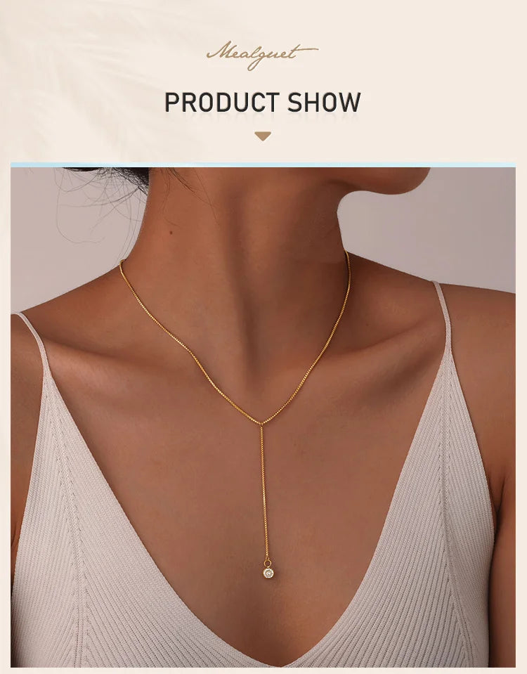 Gold Lariat Y Necklace for Women – Dainty CZ Drop Chain