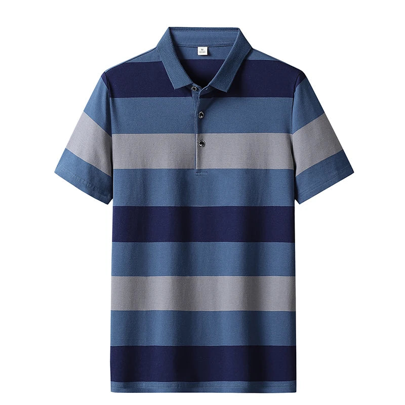 Men’s Plus Size Striped Cotton Polo Shirt – Short Sleeve (4XL)