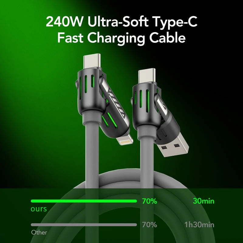 4-in-1 Fast Charging Cable 240W – USB-C, Lightning, USB-A