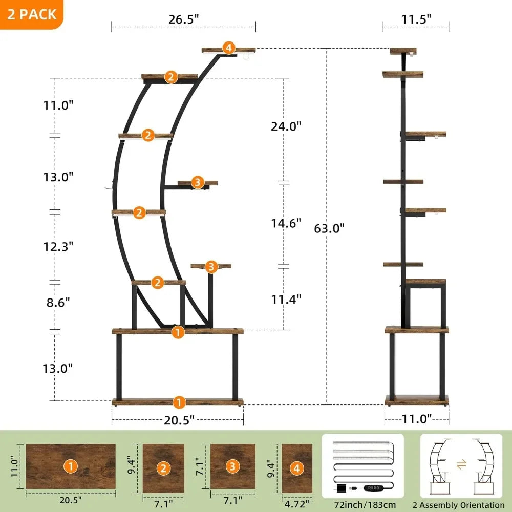 64" Indoor Plant Stand with Grow Lights – 9-Tier Metal Shelf for Multiple Plants & Hanging Pots