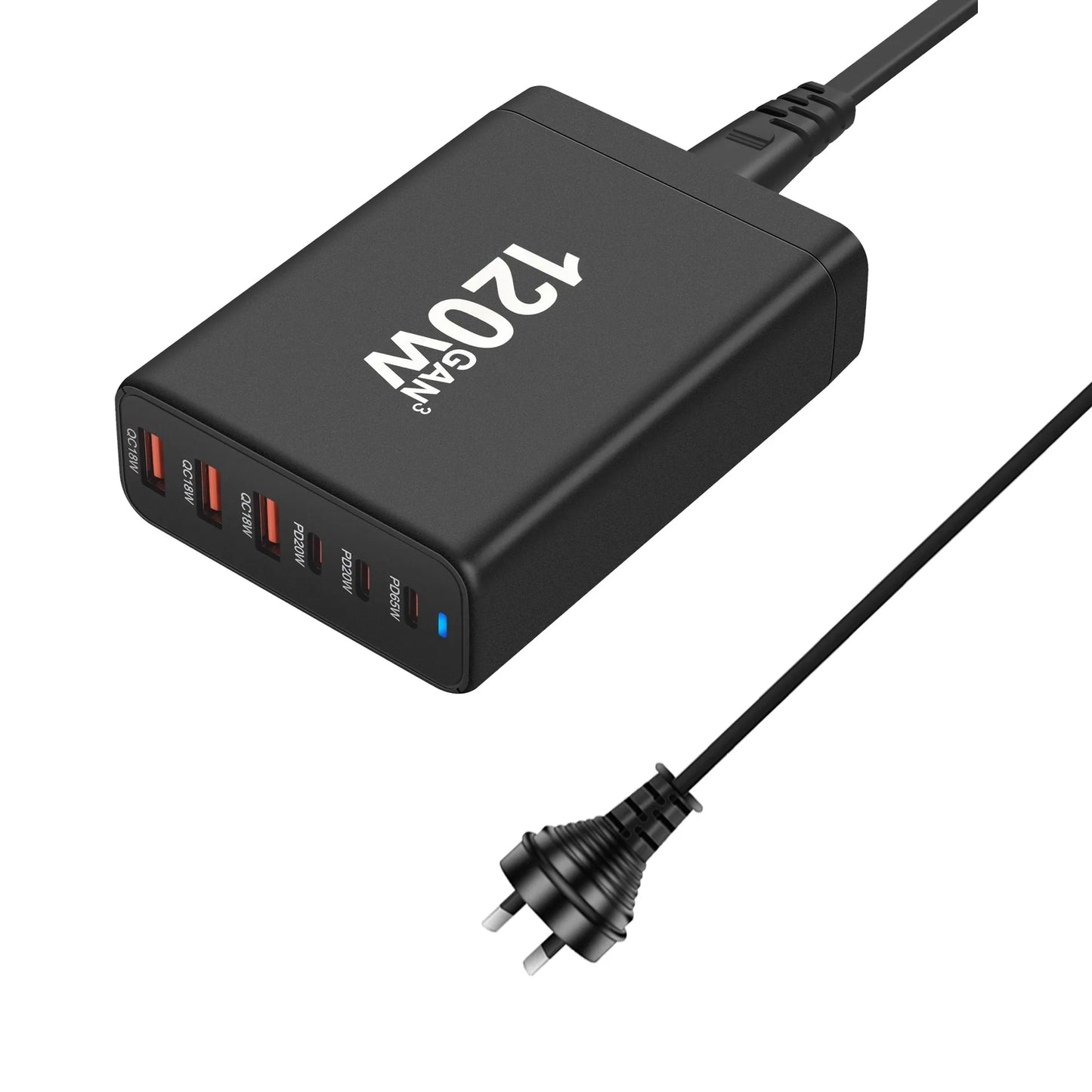 120W GAN Charger 6-port USB Type C PD Charger Fast Charge 3.0 USB Type C Fast Charger Mobile USB Charger Tablet Charger