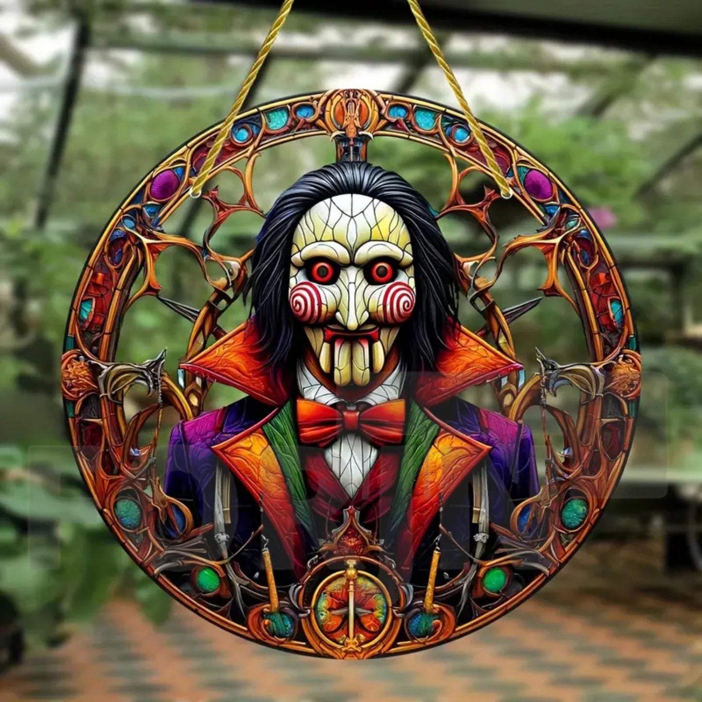 Horror Theme Stained Window Hanging Sun Catcher,Round Acrylic Translucent Sign,Halloween Decor for House,bar,Porch,Patio Garden
