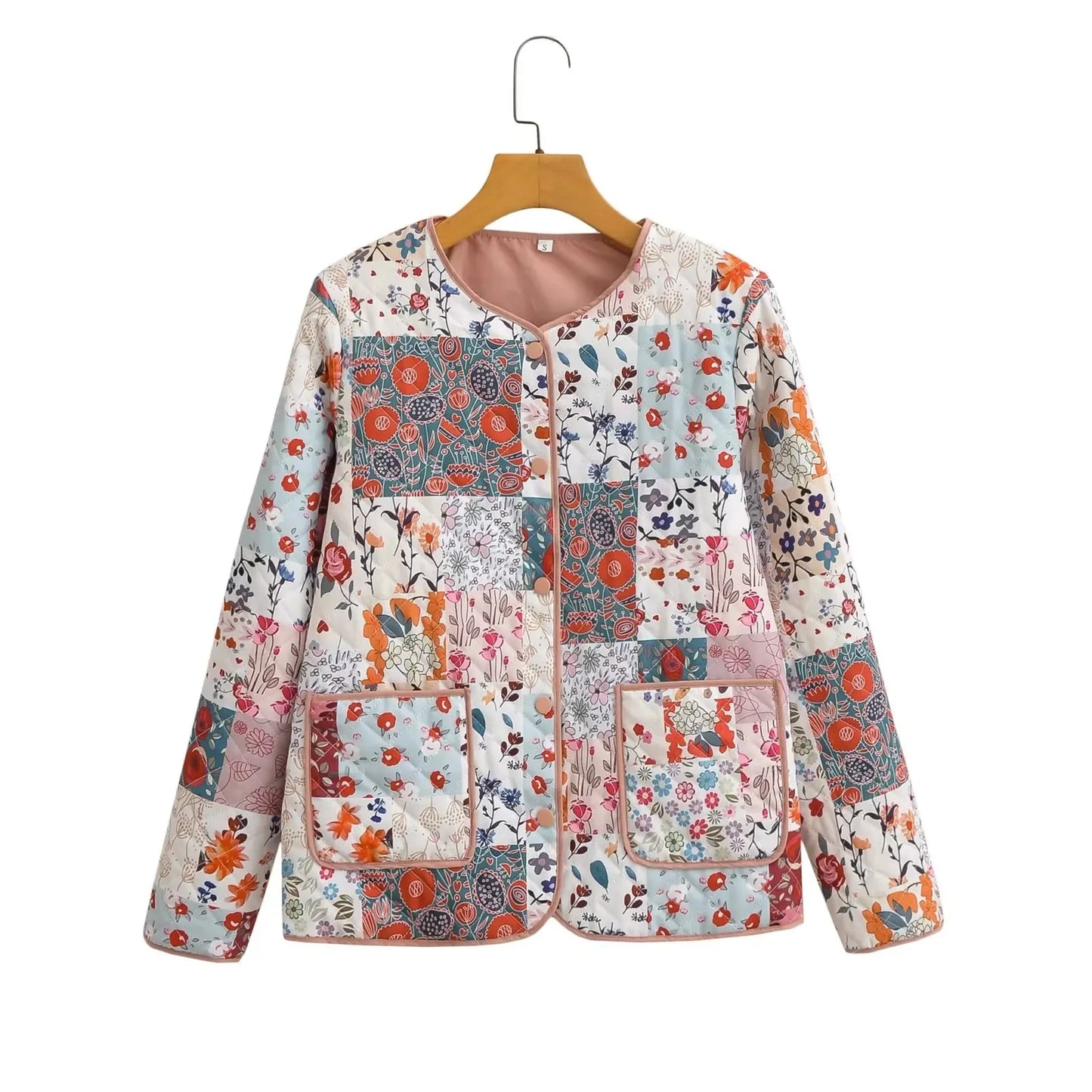 Women’s Quilted Floral Jacket – Vintage Loose Fit Winter Coat