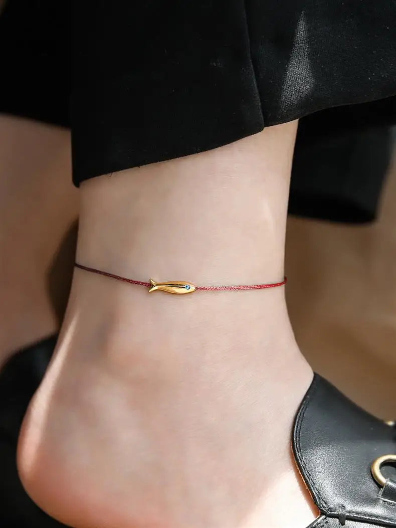 VENTFILLE 925 Sterling Silver Koi Fish Anklet Rope for Women Girl Cute Fashion Summer Jewelry Dropshipping Wholesale