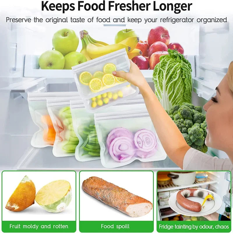 10-Pack Reusable Leakproof Food Storage Bags – BPA-Free & Freezer Safe