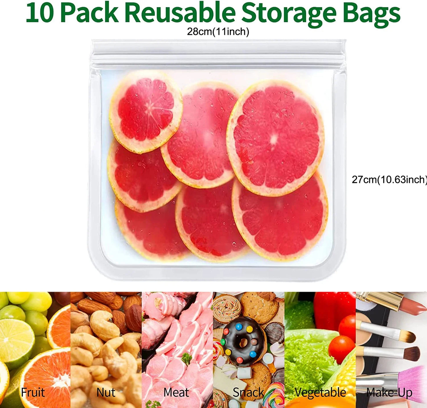 10-Pack Reusable Leakproof Food Storage Bags – BPA-Free & Freezer Safe
