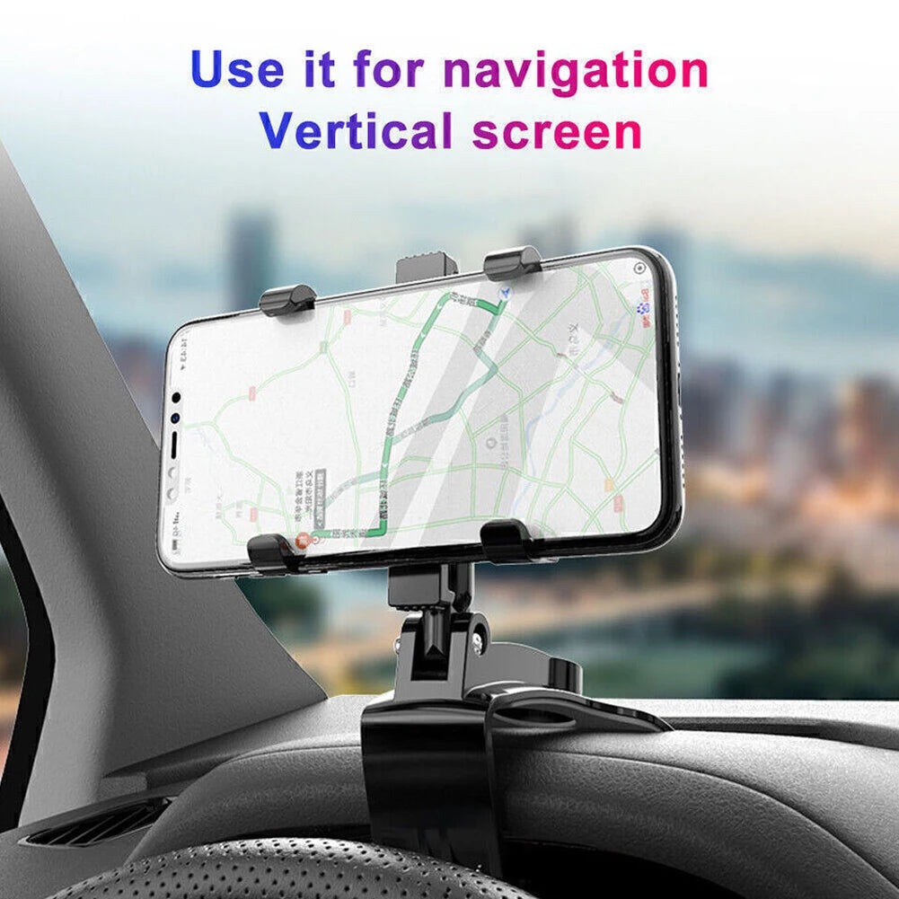 Car Dashboard Support 360 Degree Rotating Car Mobile Phone Mount Foldable Dashboard Adjustable Spring Clip Cell Phone Holder