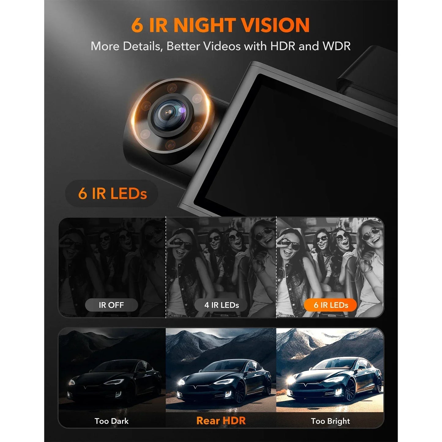 WOLFBOX I07 Dash Cam 3 Channel Dash Camera for Car Front and Rear 4K Dash Camera with GPS WiFi Car Dvr for 170 FOV WDR