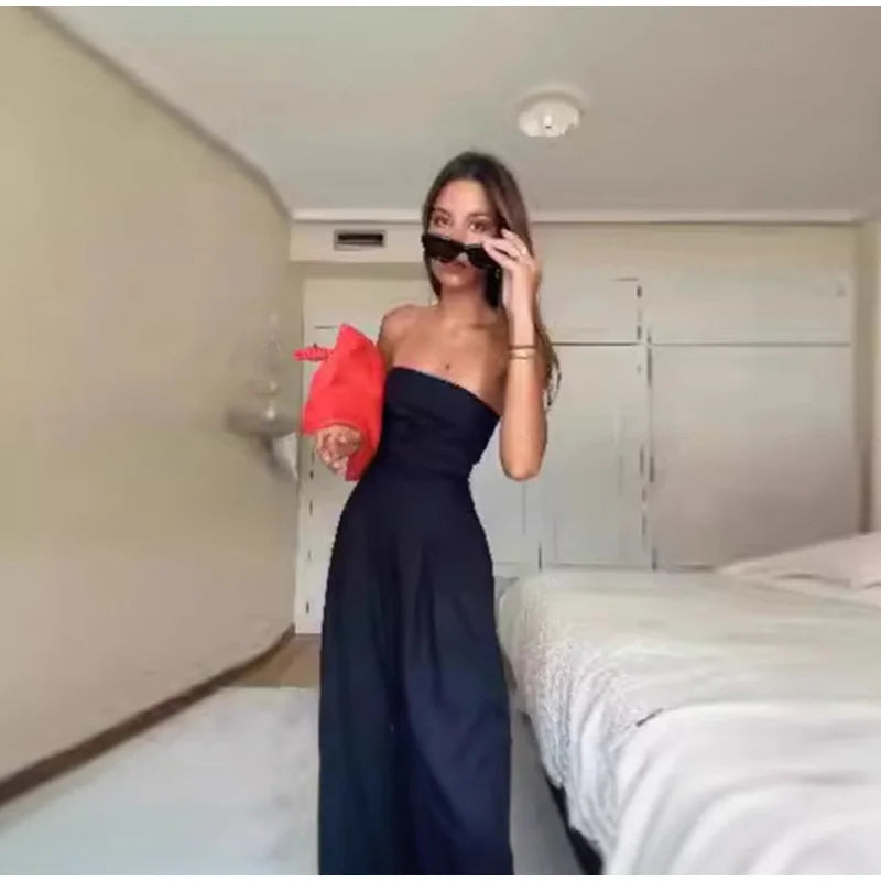 Backless Off-Shoulder Jumpsuit – Wide-Leg High Waist Summer Romper for Women