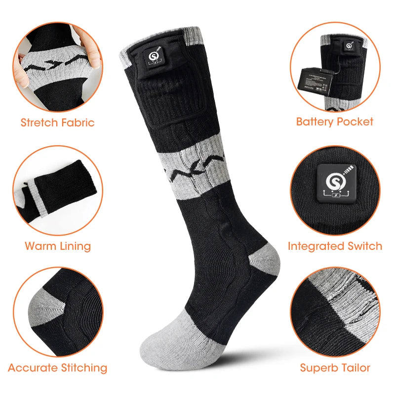 SNOW DEER Rechargeable Electric Skiing Heated Socks Winter Warm Thermal Cycling Sock Stocking Men Women For Motorcycle Cycling