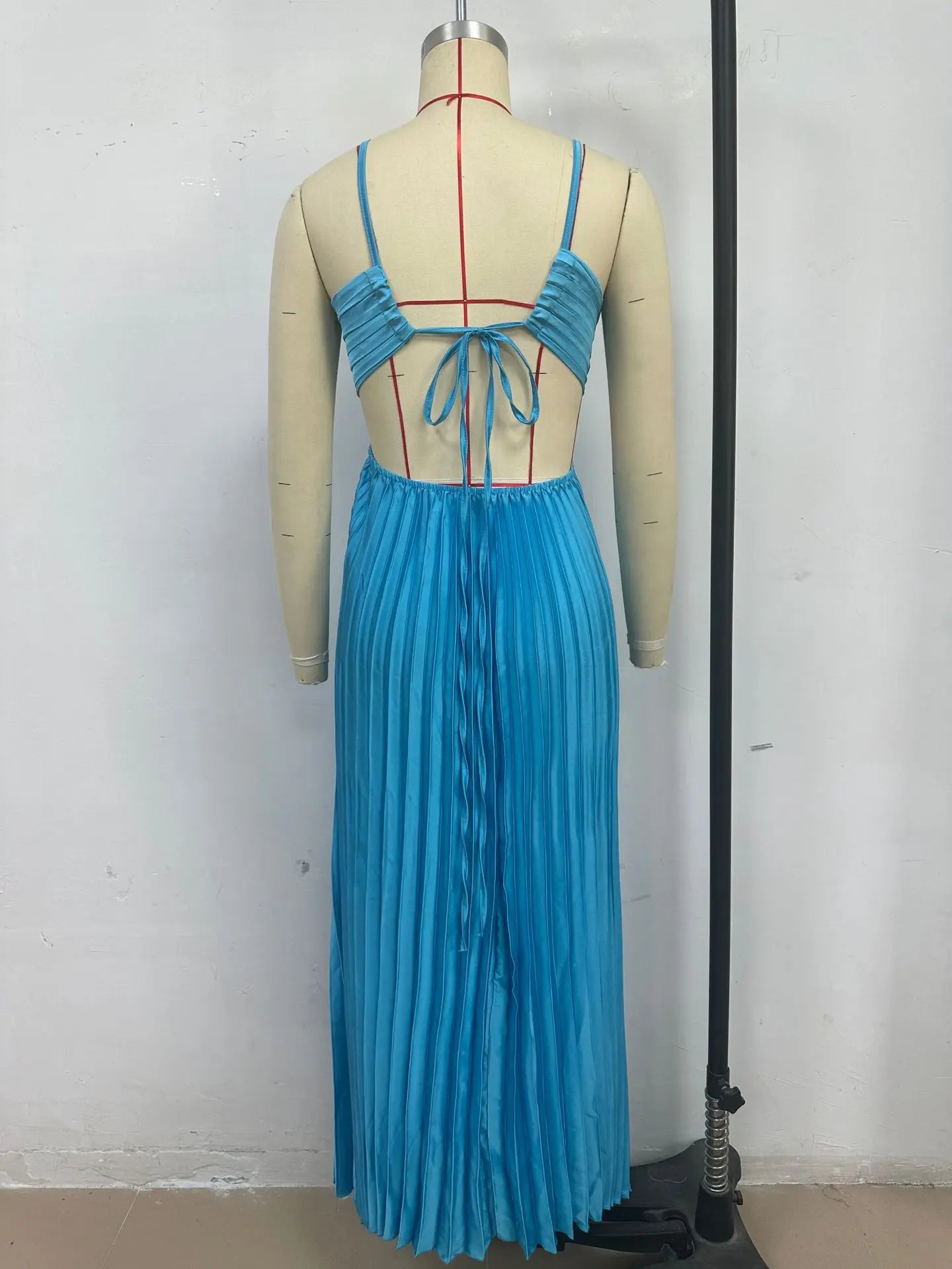 Women's Halter Backless Pleated Maxi Dress – Beach Vibes 2025