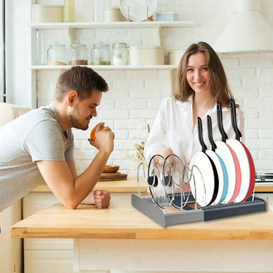 Expandable Pan & Lid Organizer Rack – Adjustable Kitchen Cabinet Holder