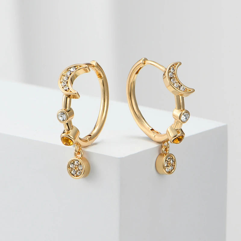 Sun & Moon Crystal Hoop Earrings – Romantic Gift for Women