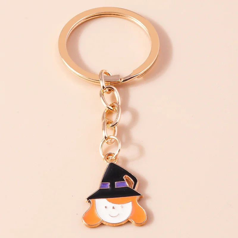 Aihua Gold Color Fashion Halloween Keychain Enamel Creepy Ghost Spider Mummy Pumpkin Keychains Keyring for Women Halloween Night