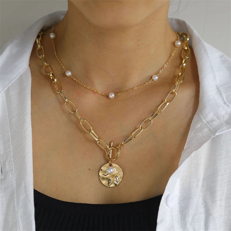 Layered Evil Eye & Cross Pendant Necklace – Lucky Charm