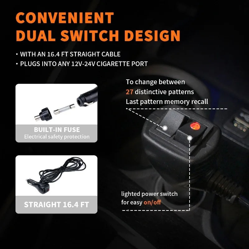 2 in 1 LED Emergency Strobe Lights for Vehicles Front/Rear Windshield with Suction Cups,Dash Deck Safety Flashing Hazard Warning