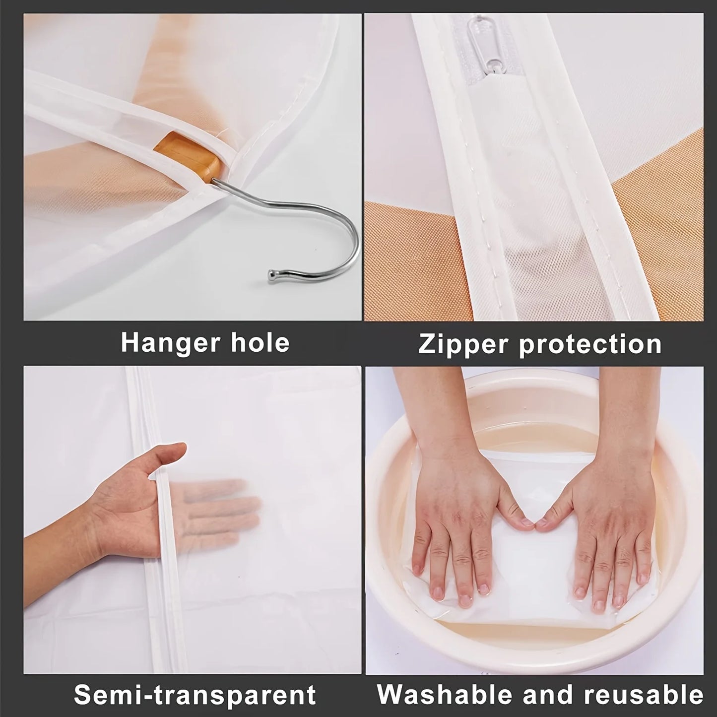 5pcs Durable Polyester Garment Dust Cover with Zipper Closure Long Hanging Clothes Bag for Coats Jackets & Wardrobe Organization