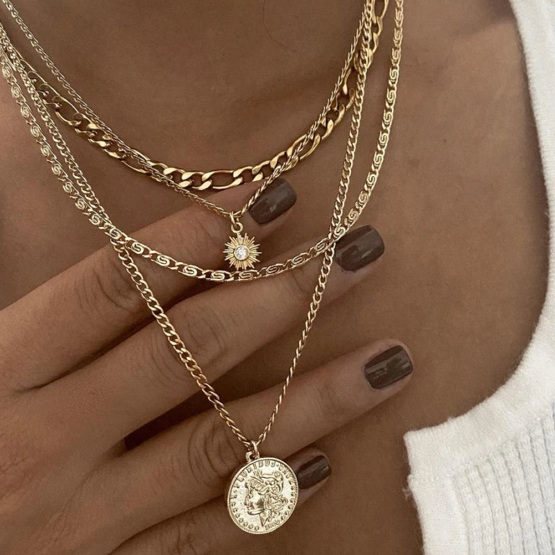 Layered Evil Eye & Cross Pendant Necklace – Lucky Charm
