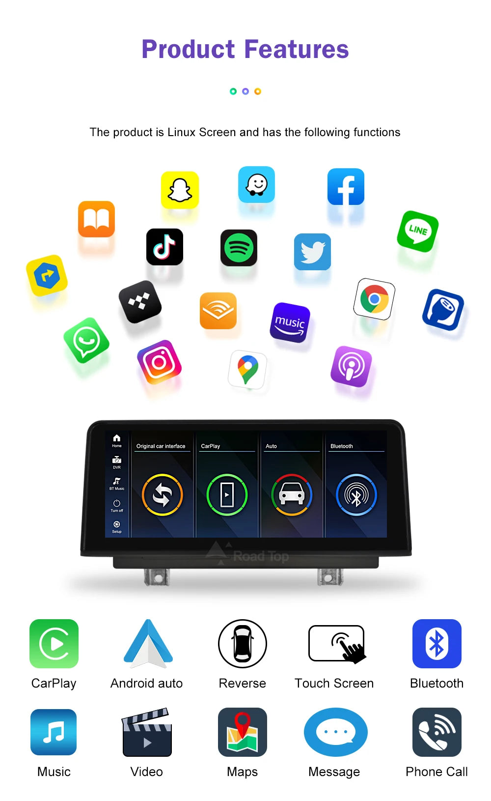 1920*720 Multimedia Touch Screen For BMW 1/2/3/4 Series F20/F21/F22/F30/F31/F33/F34/F36 Android Auto NBT System Wireless Carplay