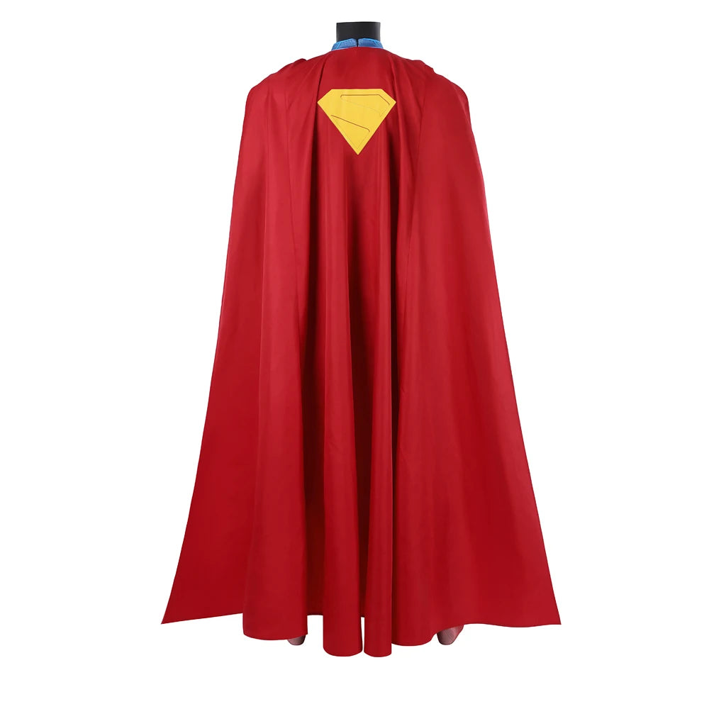 Hero Zentai Man Clark Kent Disguise Super High Quality Halloween Cosplay Costume Bodysuit with Red Cloak 3D Printed Kent Outfit