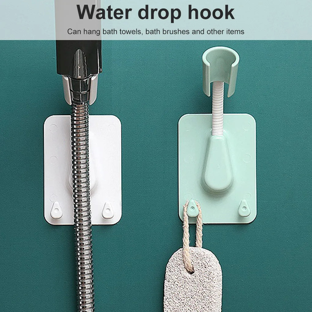 Adjustable Shower Head Holder with Hooks – No-Drill Wall Mount