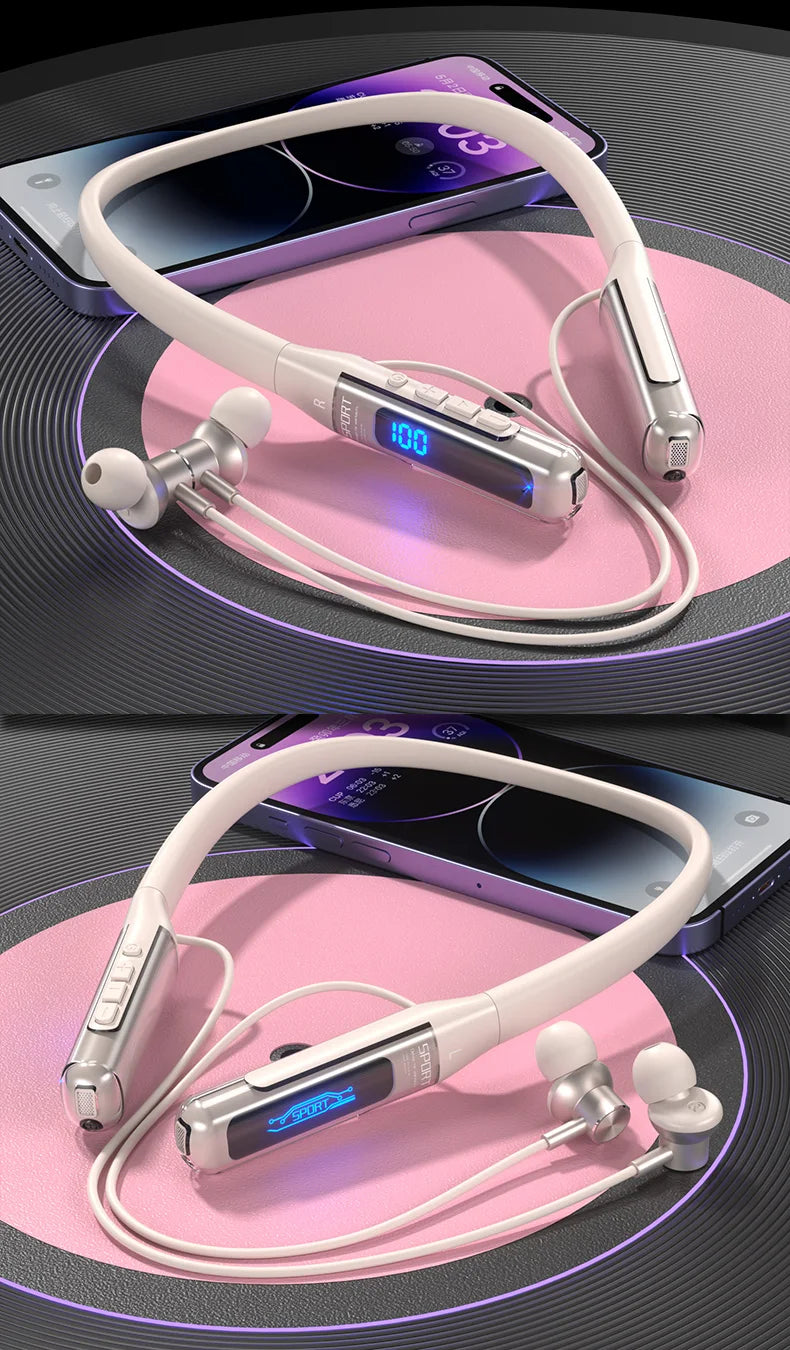 EARDECO Bluetooth 5.3 Neckband Headphones – 80H Battery, Stereo Bass, Mic