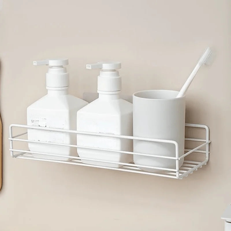 Rustproof Adhesive Shower Caddy with Hooks – No-Drill Bathroom Organizer