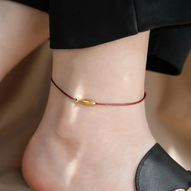 VENTFILLE 925 Sterling Silver Koi Fish Anklet Rope for Women Girl Cute Fashion Summer Jewelry Dropshipping Wholesale