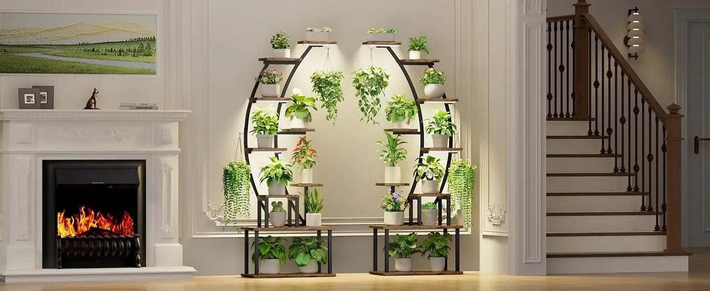 64" Indoor Plant Stand with Grow Lights – 9-Tier Metal Shelf for Multiple Plants & Hanging Pots