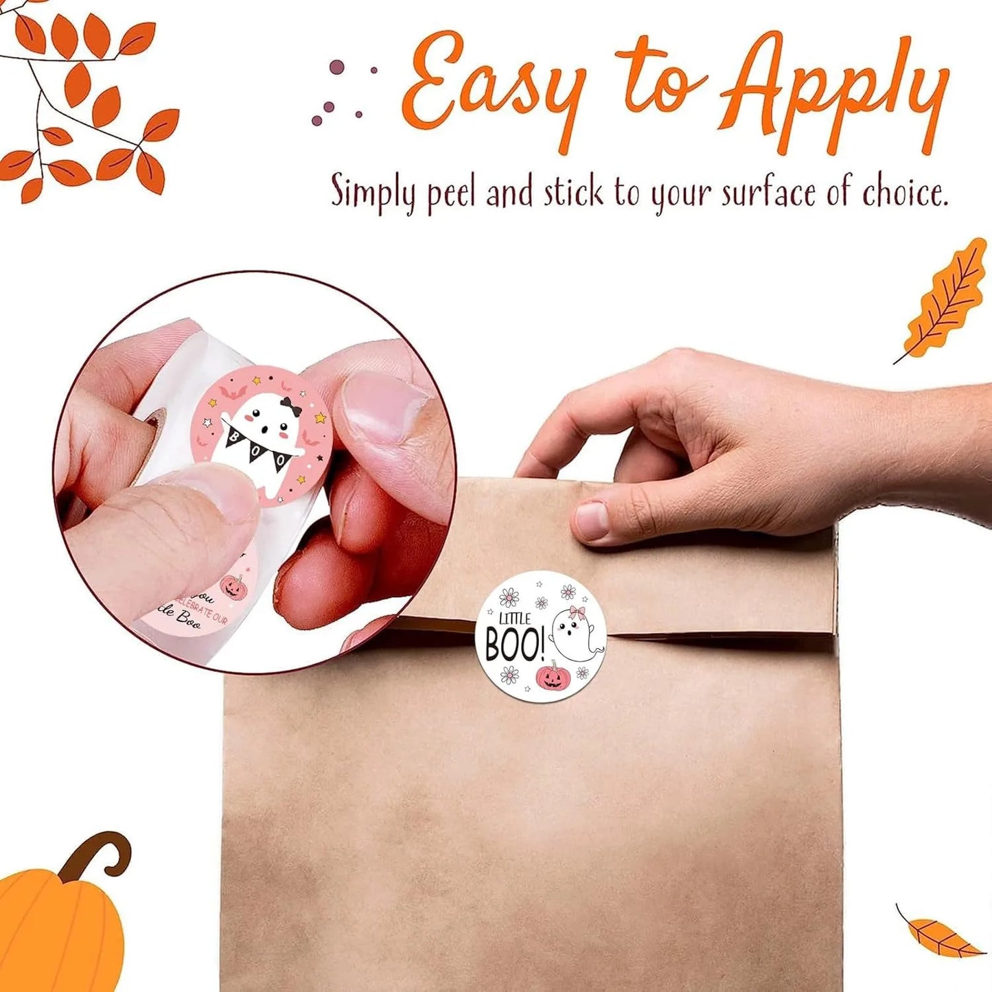500pcs Cute Halloween Ghost Sticker, 2.5cm White Ghost Label for Envelope Gift Card Candy Bag Party Supplies