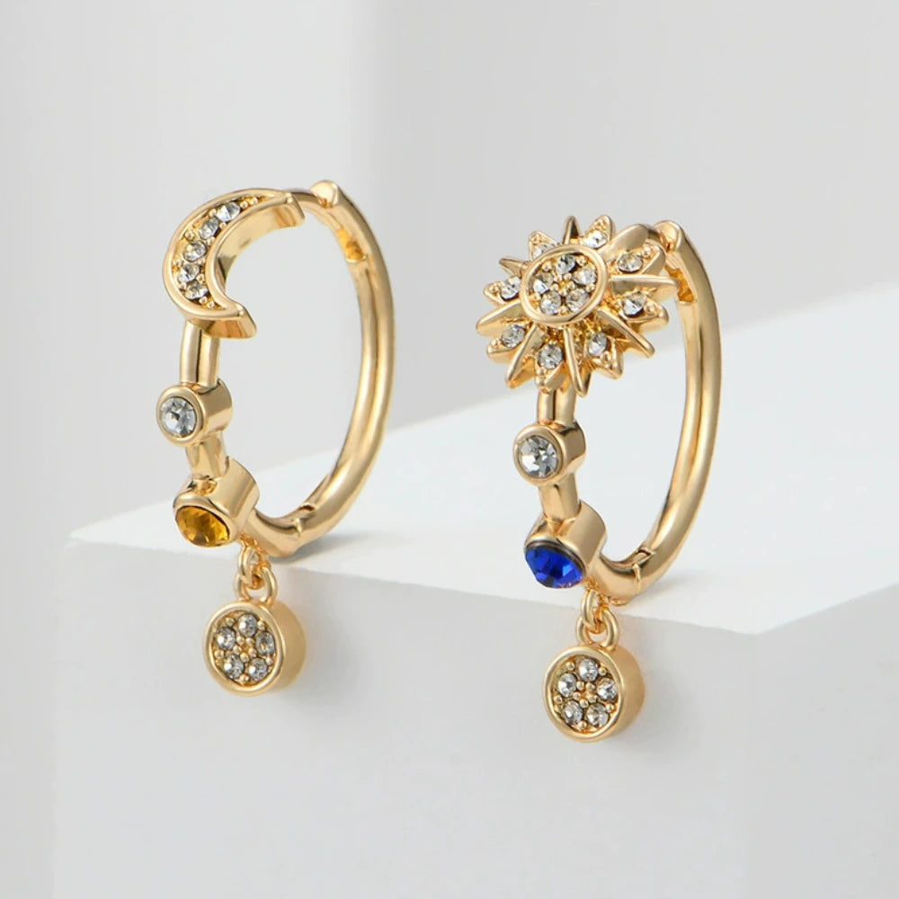 Sun & Moon Crystal Hoop Earrings – Romantic Gift for Women