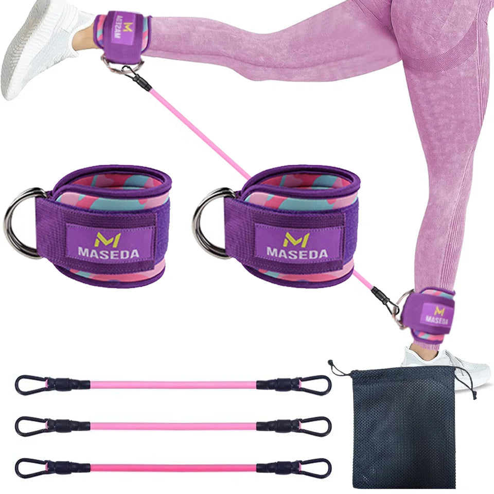 LOOGDEEL TPE Resistance Bands Ankle Straps Fitness D-Ring Support Ankle Cuffs Yoga Band Gym Guard Leg Strength Safety Extensions