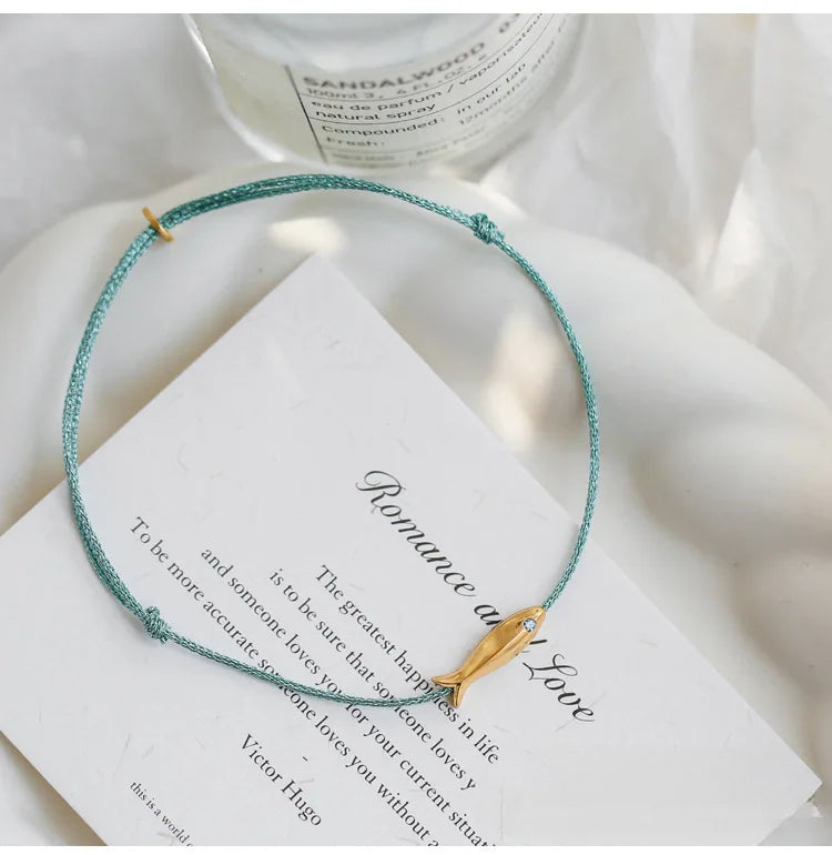VENTFILLE 925 Sterling Silver Koi Fish Anklet Rope for Women Girl Cute Fashion Summer Jewelry Dropshipping Wholesale