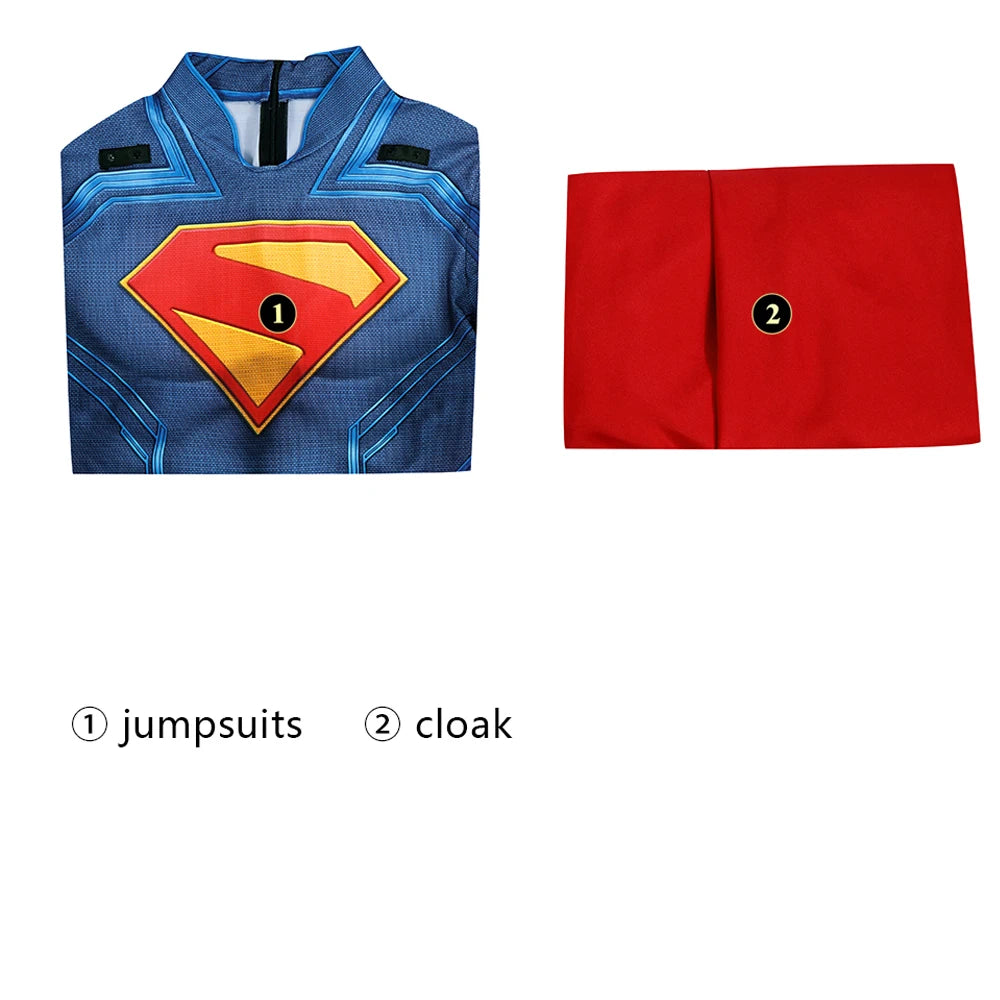 Hero Zentai Man Clark Kent Disguise Super High Quality Halloween Cosplay Costume Bodysuit with Red Cloak 3D Printed Kent Outfit