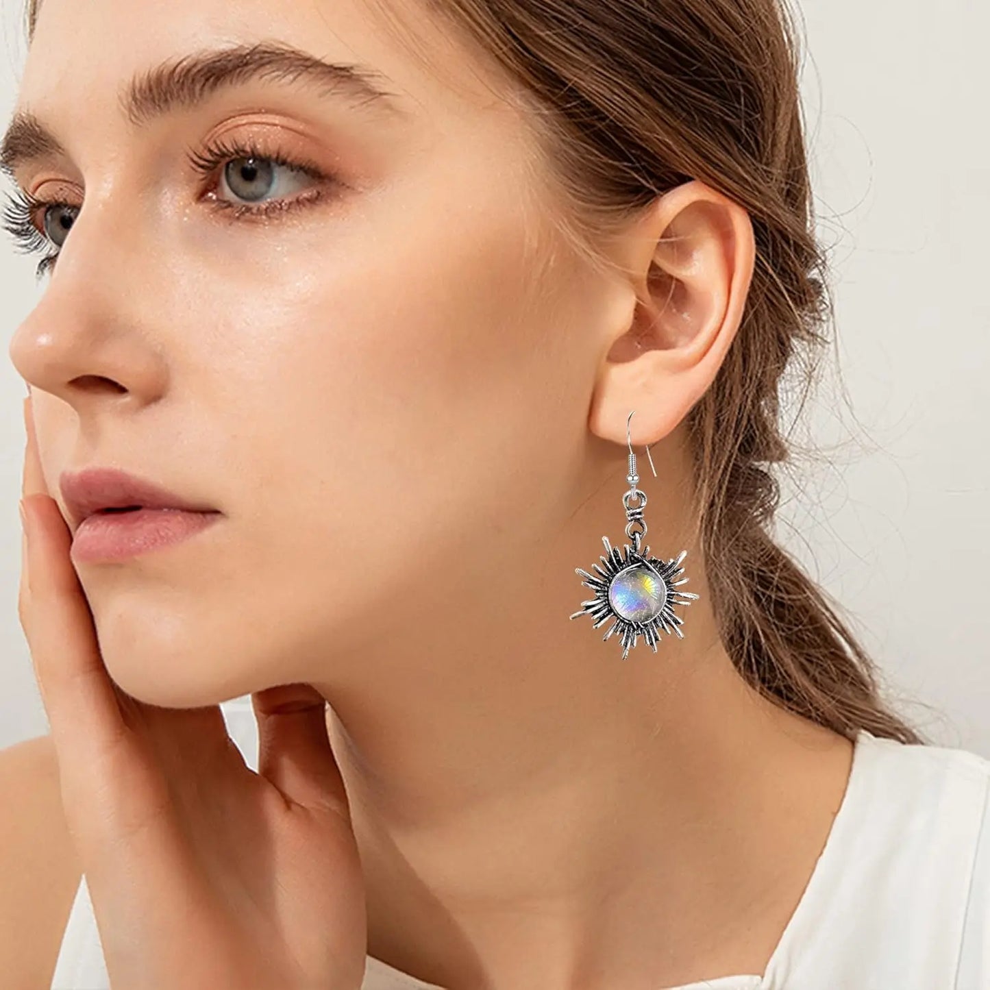 Boho Sun & Moon Drop Earrings – Vintage Crystal Jewelry for Women