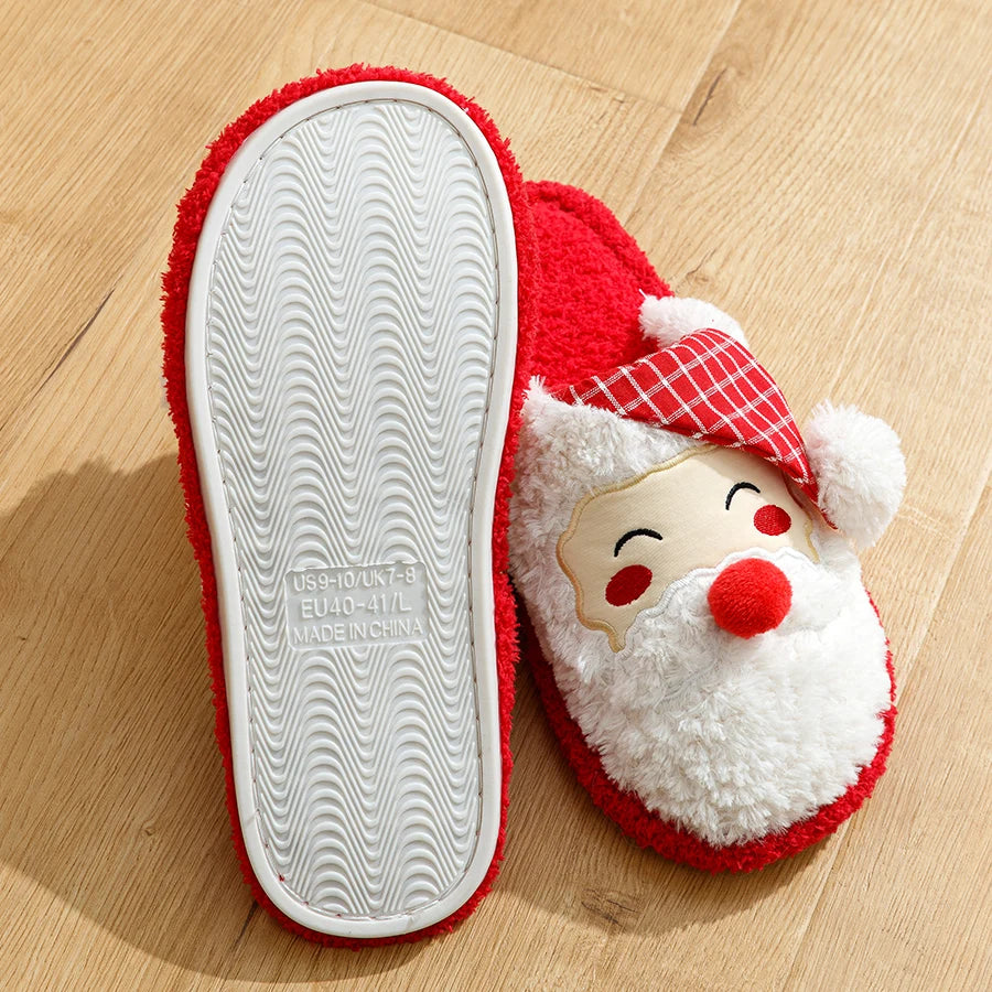 Fashion Christmas Santa Claus Slippers Women Indoor Cute Cartoon Soft Sole Comfy Winter Bedroom Warm Anti-slip Cotton Homeshoes